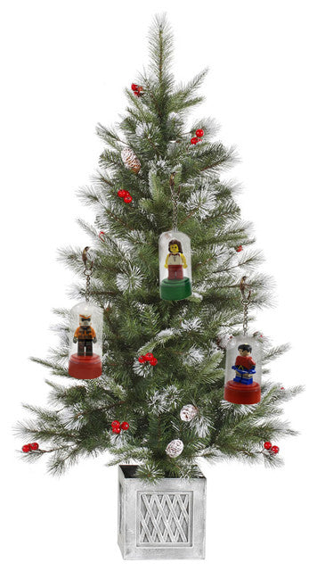 LEGO®-Minifigure-Key-Chains-Christmas-Tree-Ornaments-3-pack-with-minifigures-included-green-blue-red-sold-by-Brick-Loot-displayed-on-a-Christmas-tree