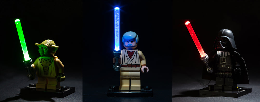 Brick Loot LED Green, Blue, Red Lightsabers - works with LEGO bricks and minifigures. Minifigures not included. 