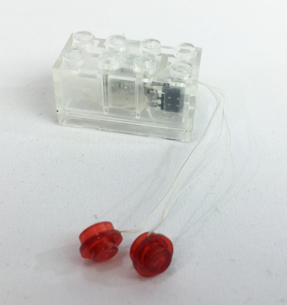 Brick Loot LED Light Kit Double Red LEGO studs with white wire powered by clear 2x4 battery brick (batteries included)