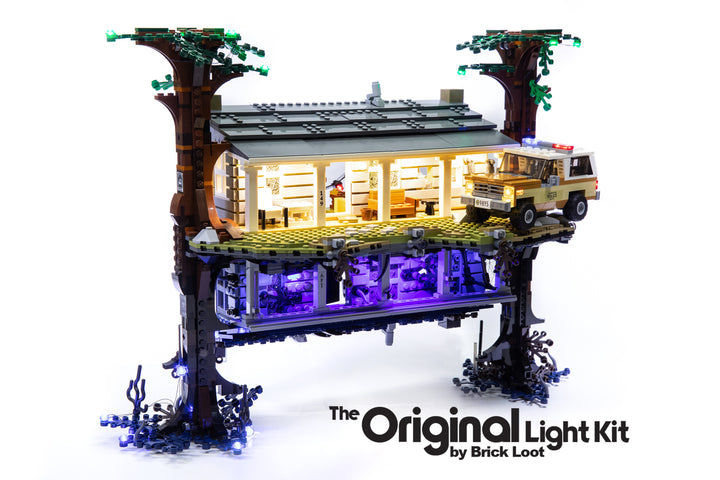 LEGO Stranger Things The Upside Down set 75810, illuminated with the Brick Loot LED Light Kit.