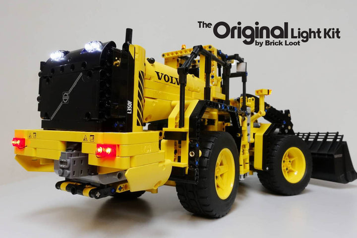 Back of the LEGO Technic Volvo L350F set 42030 with the Brick Loot Custom LED Light Kit installed. 