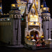Close up of the exterior of the LEGO Disney Castle set 71040, beautifully illuminated with the Brick Loot LED Light Kit with 105 LED lights.