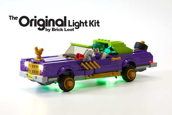 LEGO Batman Movie The Joker Notorious Lowrider set 70906 with the Brick Loot LED Light Kit installed.