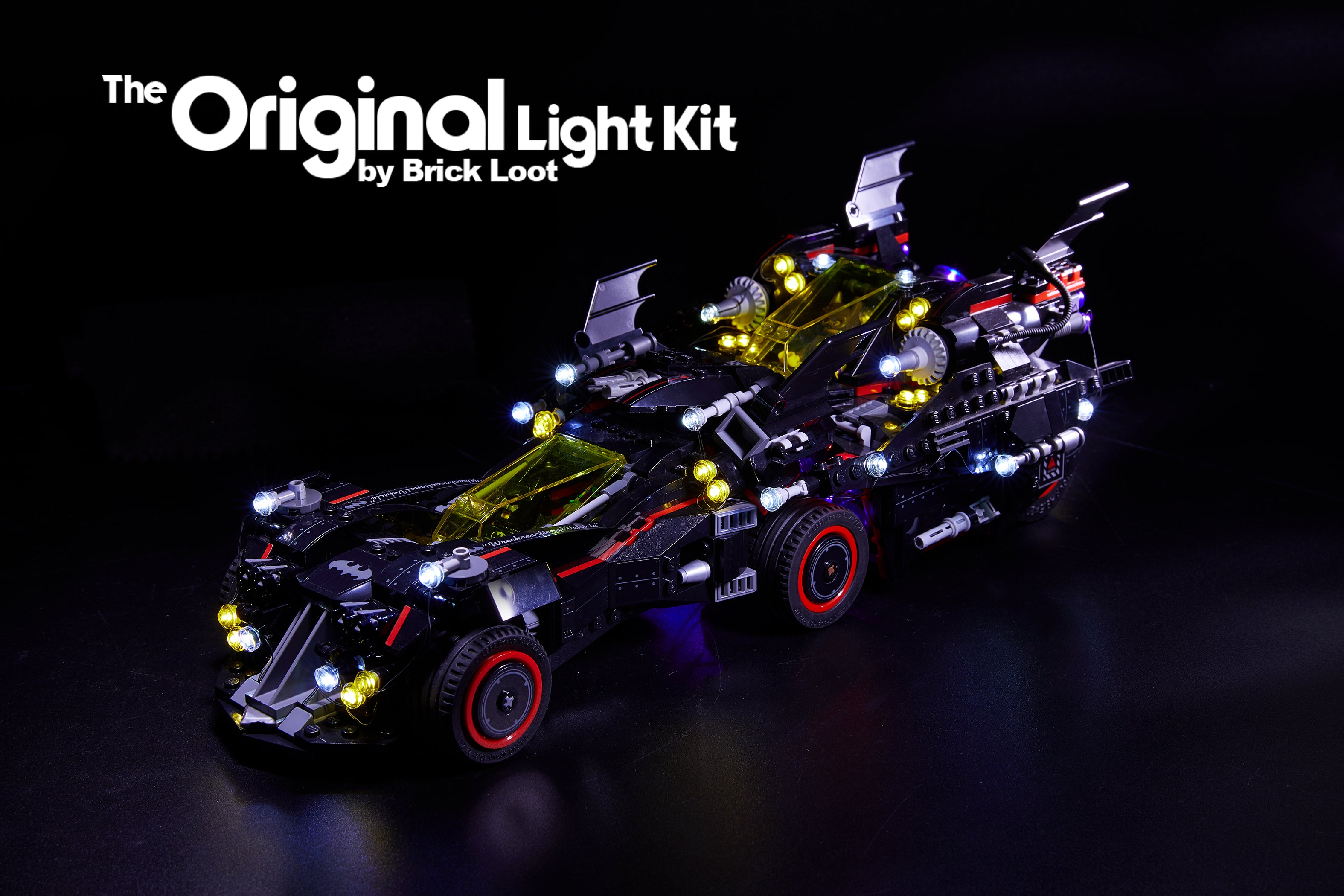 LEGO The Batman Movie - The Ultimate Batmobile with the Brick Loot LED Light Kit.