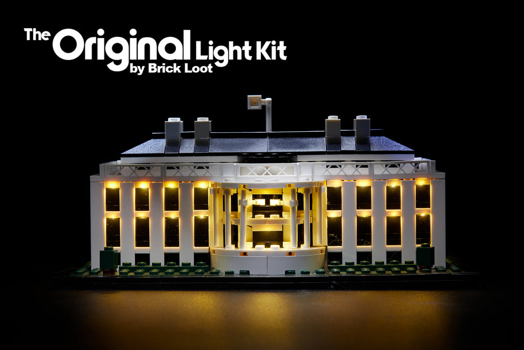 LEGO Architecture The White House set 21006, fully illuminated with the Brick Loot custom LED Light Kit.
