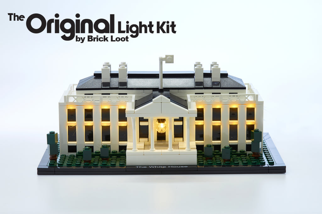 LEGO Architecture The White House set 21006, fully illuminated with the Brick Loot custom LED Light Kit.