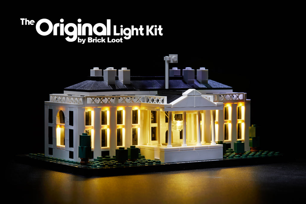 LEGO Architecture The White House set 21006, fully illuminated with the Brick Loot custom LED Light Kit.