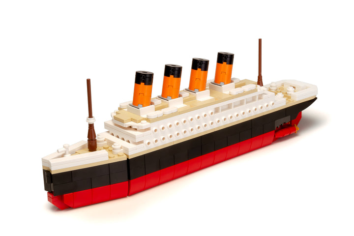 Brick Loot Large Titanic Ship Model made with 390 bricks featuring a moveable rudder - compatible with LEGO and major brand bricks