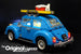 Brick Loot LED Light Kit installed on the blue LEGO Volkswagen VW Beetle 10252, side & rear view. Brilliant lights illuminate the interior and exterior of the VW Beetle.