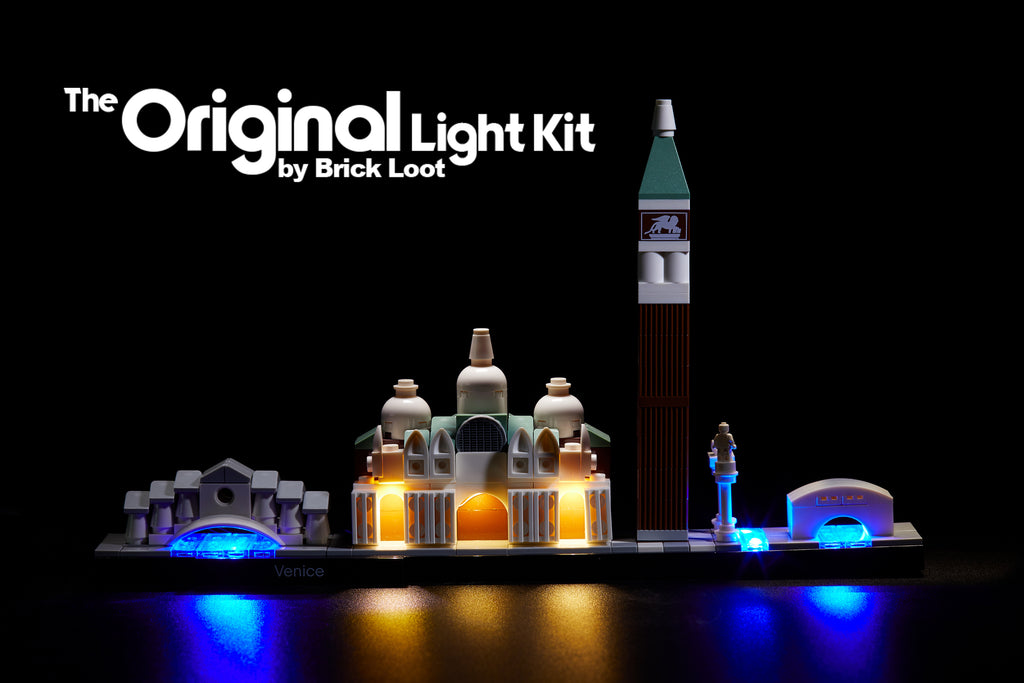 LEGO Architecture Venice Skyline set 21026, illuminated with the Brick Loot LED Light Kit!