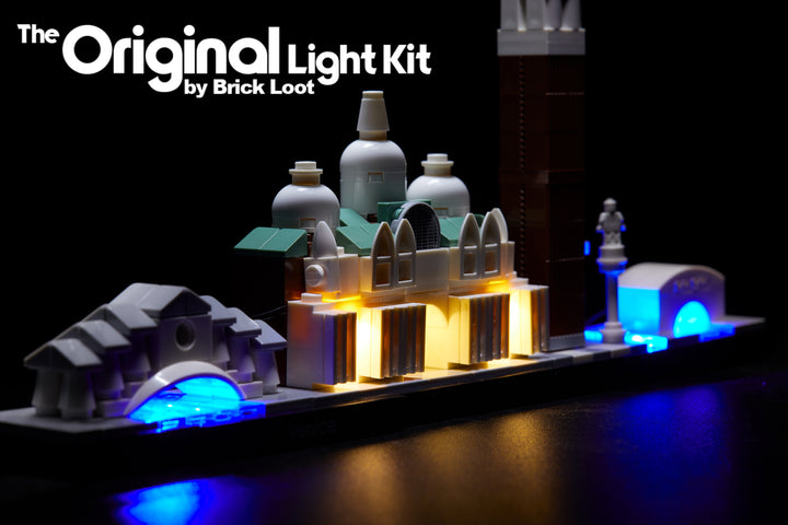 LEGO Architecture Venice Skyline set 21026, illuminated with the Brick Loot LED Light Kit!