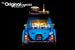 Brick Loot LED Light Kit installed on the blue LEGO Volkswagen VW Beetle 10252, rear view.