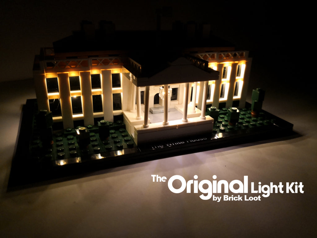 LEGO Architecture The White House set 21006, fully illuminated with the Brick Loot custom LED Light Kit.