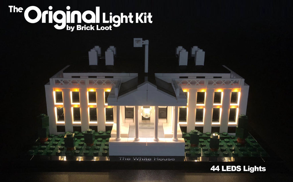 LEGO Architecture The White House set 21006, fully illuminated with the Brick Loot custom LED Light Kit.