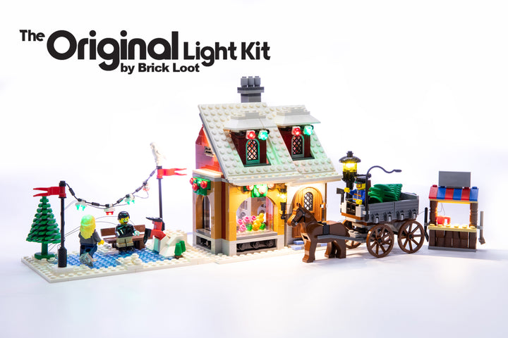 LEGO Creator Winter Village Bakery set 10216, beautifully illuminated with the Brick Loot LED Light kit 