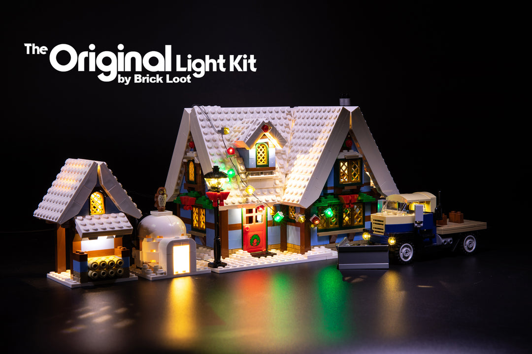 LEGO Winter Village Cottage set 10229, beautifully illuminated with the Brick Loot LED Light Kit.