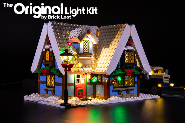 LEGO Winter Village Cottage set 10229, beautifully illuminated with the Brick Loot LED Light Kit.