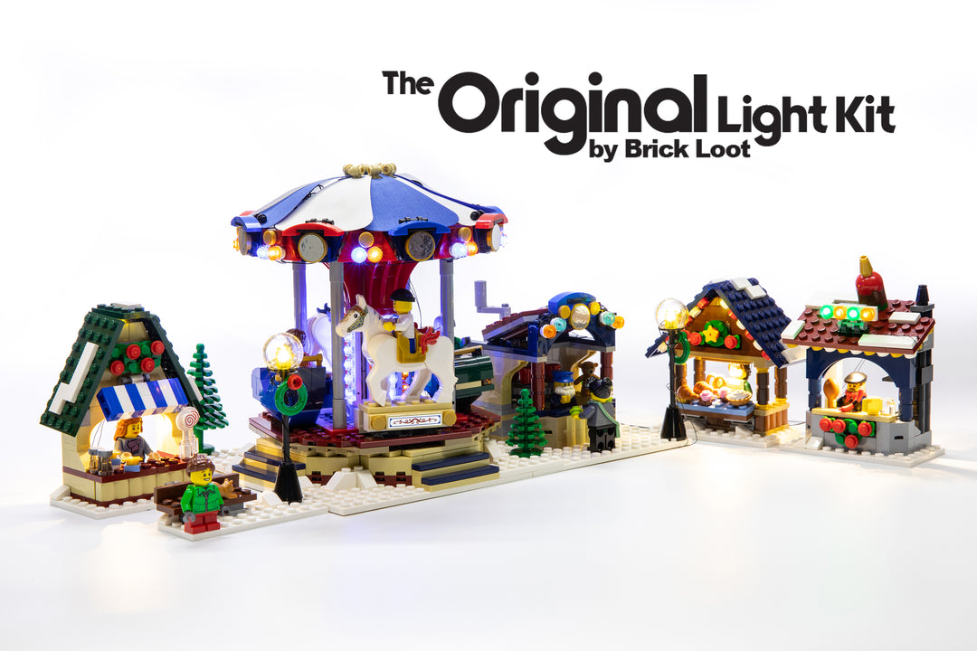 Brick Loot LED Light kit installed on the LEGO Winter Villiage Market set 10235.