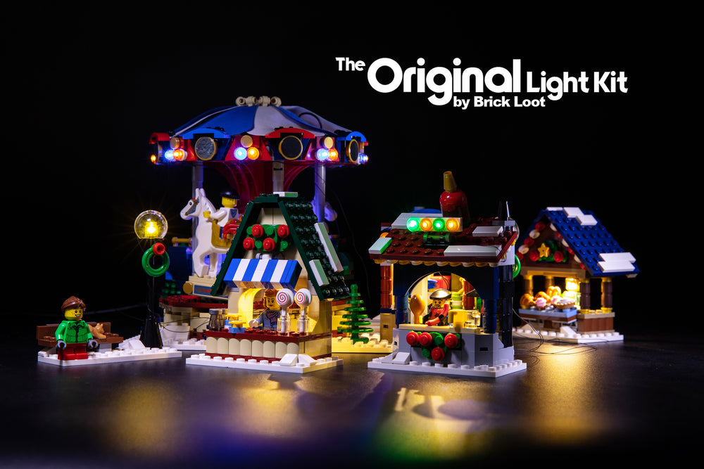 Brick Loot LED Light kit installed on the LEGO Winter Villiage Market set 10235.