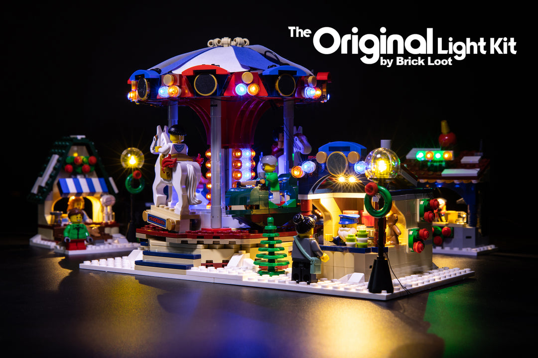 Brick Loot LED Light kit installed on the LEGO Winter Villiage Market set 10235.