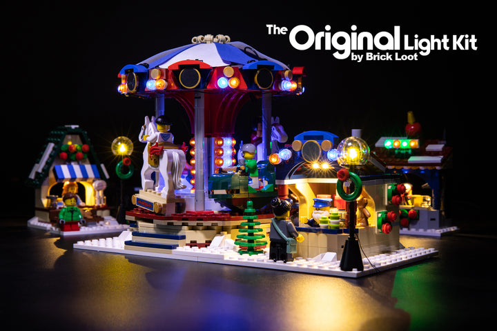 Brick Loot LED Light kit installed on the LEGO Winter Villiage Market set 10235.