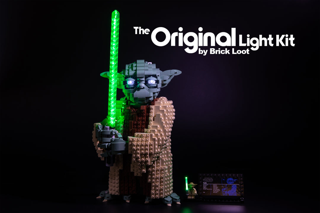 LEGO® Star Wars Attack of The Clones Yoda Building Model and Collectible Minifigure with Lightsaber set 75255  with the Brick Loot LED Lighting Kit.