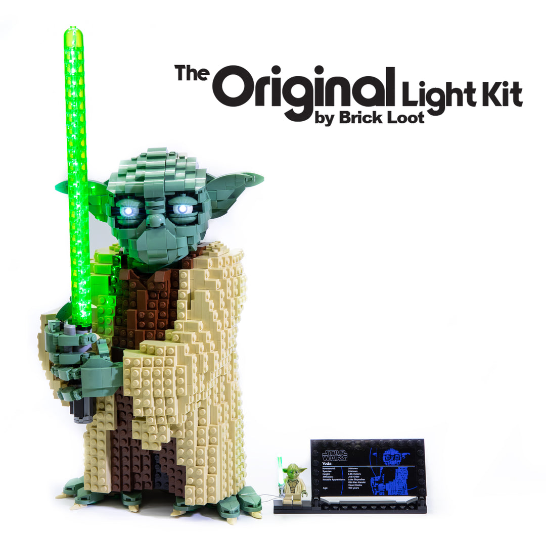 LEGO® Star Wars Attack of The Clones Yoda Building Model and Collectible Minifigure with Lightsaber set 75255  with the Brick Loot LED Lighting Kit.