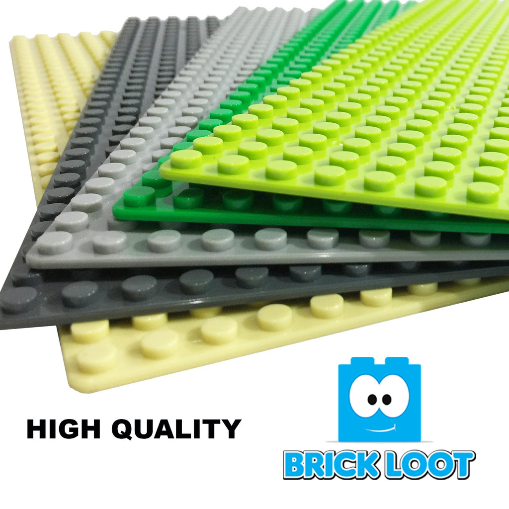 Baseplate Bundle  5 pack Brick Loot Custom 16x32 5"x10" Baseplates Green  Light Green Light Gray Dark Gray Tan Compatible With LEGO® and all major brick brands