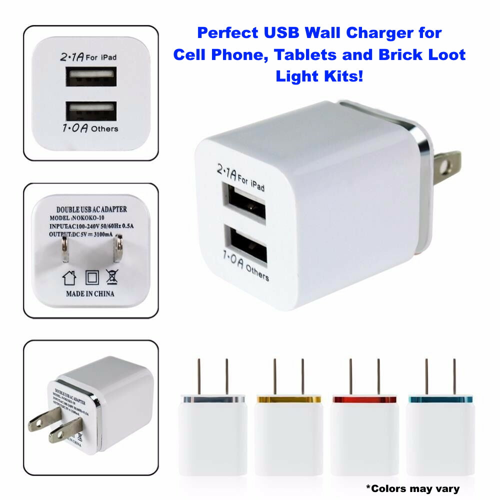 2-Port Wall Smart USB 2.0 5V Power Supply 10 + 5 Watts 2.1 and 1.0 Amps of Power (3.1A Total) – Brick Loot
