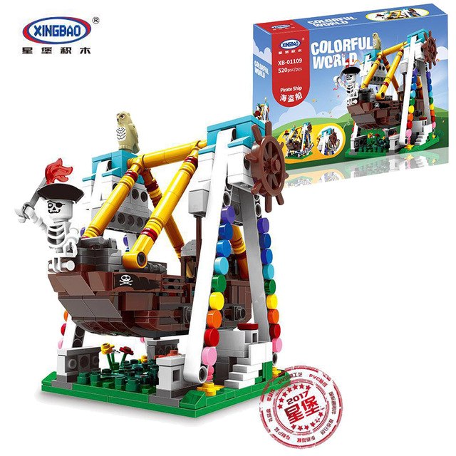 XINGBAO XB-01109 Colorful World Carnival Pirate Ship Ride. Sold by Brick Loot with or without the retail box. 